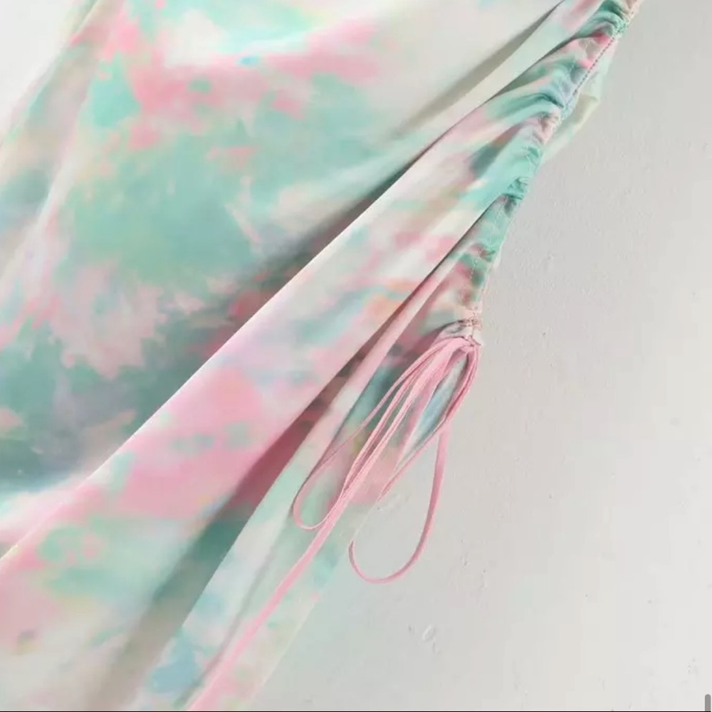 Clouded Sky Cinched Adjustable Tie Dye Strapy Dress - Picture 12 of 15